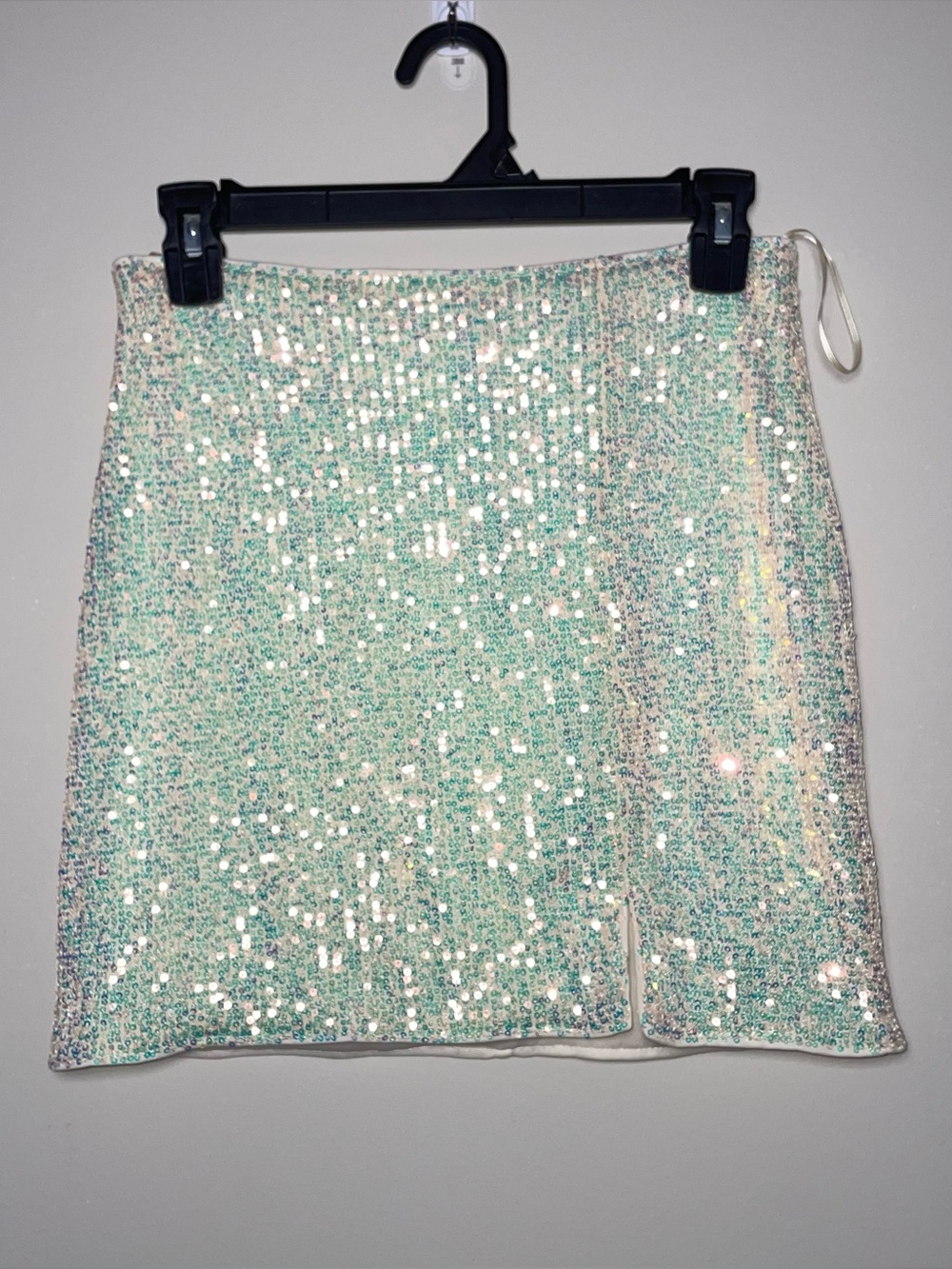 Lena S Ivory Sequin All Eyes On Me Skirt Front Slit NWT Fairycore Festival Fun